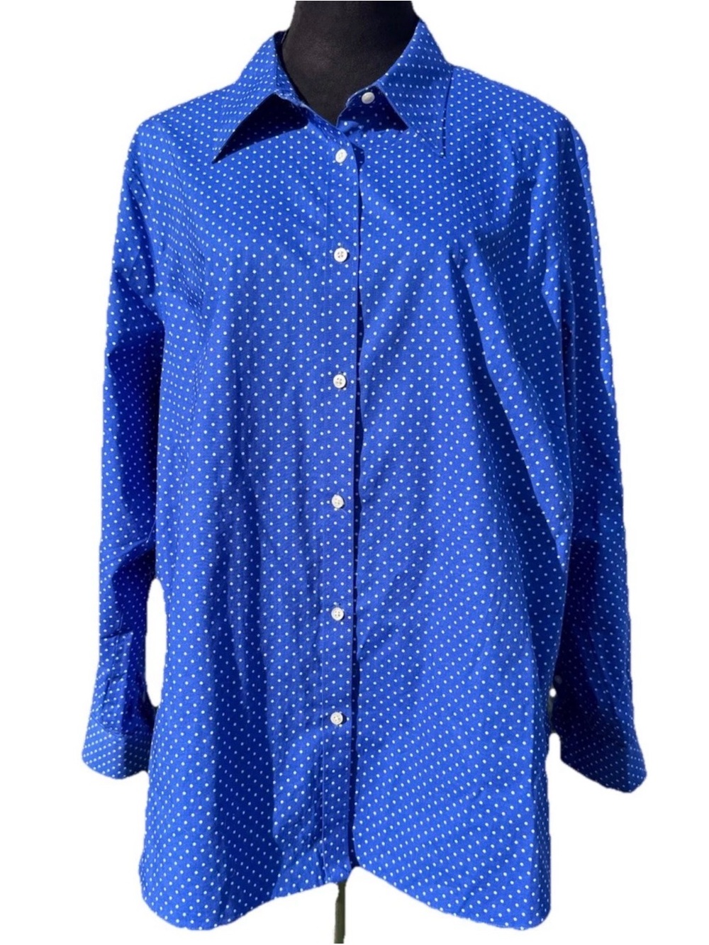 Lauren Ralph Lauren Blue Polka Dot Button Down Shirt 2X Old Money Cotton